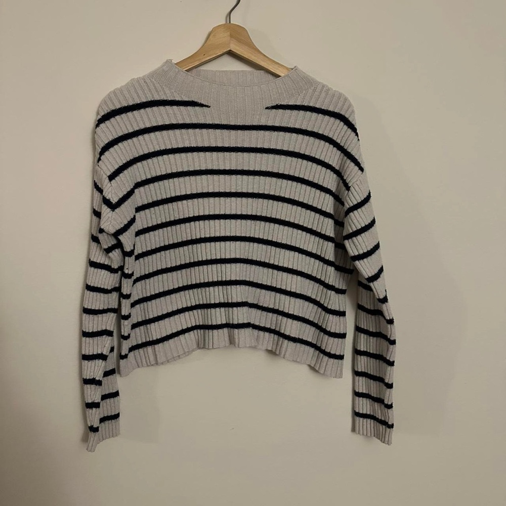 Zara Black and White Striped Crew Neck Sweater